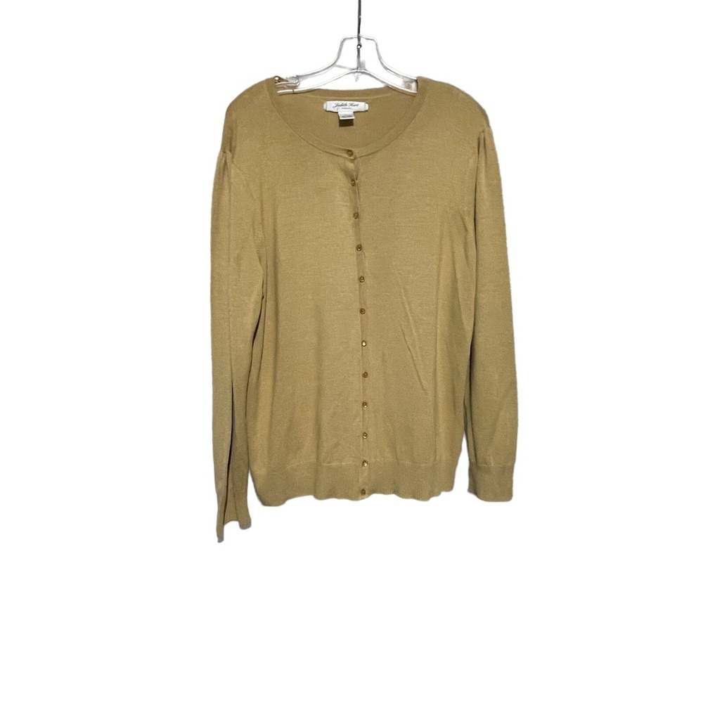 Judith Hart Women Tan Silk Blend Button Front Cardigan Sweater Size 1X Camel